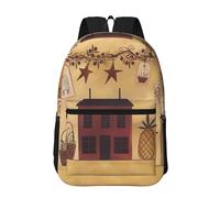 Travel Backpack for Women Men 17inch Waterproof Carry On Backpack Beige brown House and fruit Laptop Backpacks