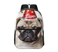 Travel Backpack for Women Men 17inch Waterproof Carry On Backpack Cute Happy Birthday Pug Puppy Laptop Backpacks