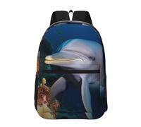 Travel Backpack for Women Men 17inch Waterproof Carry On Backpack Dolphin On Coral Laptop Backpacks