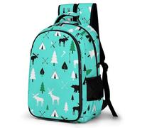 Travel Backpack Purse for Women, Mint Grey Navy Blue Bear Moose Arrow Patte