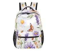 Travel Backpack, Watercolor Butterfly Wildflowers Daisy Lavender 15L School Shoulder Bag for Kids Boys Girls Men Women, Bookbag with Multi-Pockets, Large Capacity Computer Laptop Bag Daypack Gym Hikin