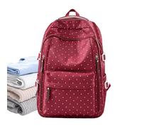 Travel Backpack Women's Student Laptop Book Bag Nylon with Dot Design, red