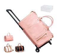 Travel Bag, 2 in 1 Foldable Waterproof Large Capacity PU Leather Duffle Bag with Toiletry Pocket