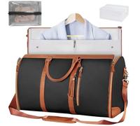 Travel Bag, 2 in 1 Foldable Waterproof Large Capacity PU Leather Duffle Bag with Toiletry Pocket