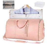 Travel Bag, 2 in 1 Foldable Waterproof Large Capacity PU Leather Duffle Bag with Toiletry Pocket