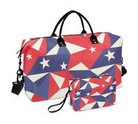 Travel Bag 4th Of July Red Blue Triangles Stars Carry On Weekend Bag Gym Bag with Toiletry Bag for Travel 2 Pcs Set, 4th of July red blue triangles stars, Set Of 2, Art Deco