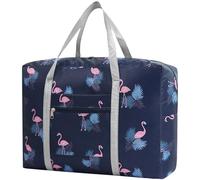 Travel Bag Carry on Duffel Bag Foldable Luggage Bag Spirit Airlines Personal Item Bag Sports Gym Bag Weekender Overnight Nylon Travel Duffel for Women (Navy Blue Flamingo)