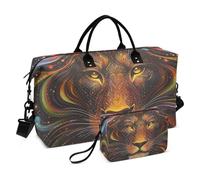 Travel Bag Carry On Shoulder Weekend Tote with Toiletry Bag for Gym Multifunctional Boho Creative Lion