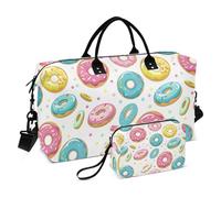 Travel Bag Colorful Donuts with Sprinkles and Icing Travel Weekender Gear Bag Gym Tote Bag with Adjustable Strap for Yoga Foldable, colorful donuts with sprinkles and icing, Set Of 2, Art Deco