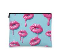 Travel Bag for Women Small Portable Canvas Zipper Pouch Pop Art Makeup Organizer Elegant Party Bag Spring Gift Toiletry Bag Skin Care, peach, 7x9 Inch, Lips