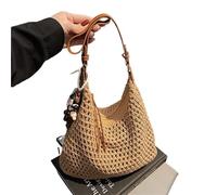 Travel Bag Hand-Woven Large-Capacity Straw Bag Women's Beach Shoulder Bag Summer Tote Bag Seaside Play Travel Work Clothing(Khaki)