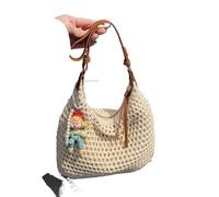 Travel Bag Hand-Woven Large-Capacity Straw Bag Women's Beach Shoulder Bag Summer Tote Bag Seaside Play Travel Work Clothing(Beige)