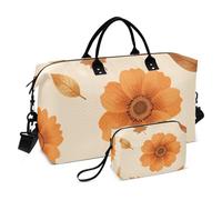 Travel Bag Set 2 Piecing Full Print Multi Pockets Sturdy Short Journey Autumn Orange
