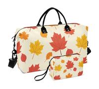 Travel Bag Set 2 Piecing Full Print Multi Pockets Sturdy Short Journey Red Maple Leaves
