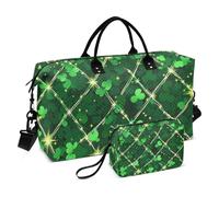 Travel Bag St. Patrick's Day Lucky Green Clover Weekender Duffel Bag Sports Tote Gym Bag with Adjustable Strap for Travel 2 Pcs Set, St. Patrick's Day lucky Green clover138, Set Of 2, Art Deco