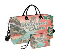 Travel Bag Weekend Bag with Adjustable Strap for Airplane Traveling Foldable Welcome To China Scenery Culture