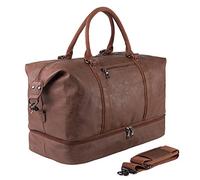 Travel Bag with Shoe Pouch,Weekender Overnight Bag Waterproof PU Leather Large Carry On Bag Travel Tote Duffel Bag for Men or Women,Brown