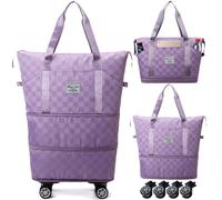 Travel Bag with Wheels,Expandable 55L Duffel Bags for Women,Foldable Rolling Duffle Bag with Wheels,Carry on Luggage,Gift for Men Women Suitcases (Purple)