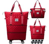 Travel Bag with Wheels,Expandable 55L Duffel Bags for Women,Foldable Rolling Duffle Bag with Wheels,Carry on Luggage,Gift for Men Women Suitcases (Red)