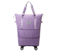 Travel Bag with Wheels, Expandable Foldable Duffel Bag Suitcases, Wheeled Travel Duffle, Detachable Rolling Wheels (Purple)
