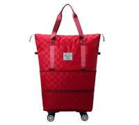 Travel Bag with Wheels, Expandable Foldable Duffel Bag Suitcases, Wheeled Travel Duffle, Detachable Rolling Wheels (Red)