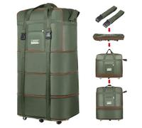Travel bag with wheels, expandable, foldable, luggage bag, large capacity foldable rolling travel bag, suitable for men and women for moving house, studying abroad and traveling, Green, 17.7x 10.6x