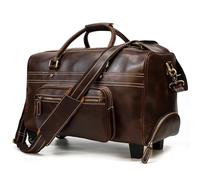 Travel Bag with Wheels Large Genuine Leather Luggage Bag Wheels Duffle Bag Trolley Case Hand Luggage with Rolls Men Women Leather Trolley Case Flights(Oil Brown1)
