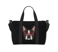 Travel Bags Boston Terrier Dog with Red Glasses Duffel Waterproof Weekender Overnight Tote Protable Carry on Luggage Leisure Outdoor Holiday Gifts