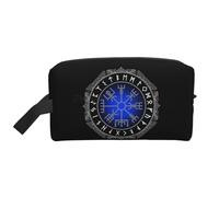 Travel Bags Magical Runic Compass Vegvisir in The Circle Travel Makeup Bag Portable Cosmetic Bag Black Celtic Viking Design Storage Bags Gifts