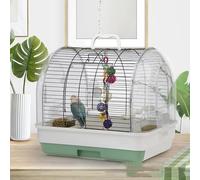 Travel Bird Cage Carrier, Portable Travel Box with 2 Food Bowls, 2 Perches and Tray, Metal Large Parakeet Cages for Small to Medium Sized Birds Cockatiels Lovebirds Canaries Budgies 42x32x37cm