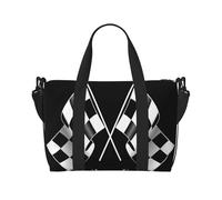 Travel Black White Formula Checkered Flags Pattern Print Duffel Bag for Men Women,Lightweight Waterproof Tote Bags with Zipper,Trendy Crossbody Bag