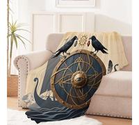 travel blanket 180x220 cm Shield Crow double bed blanket Cozy Warm Polyester Throw for Couch Bed Outdoor Picnic Car, Lightweight Fleece, Also Pets EM2130-101