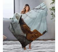 Travel Blanket A Woman In An Orange Dress Sits On A Tree Branch By A Serene Lake Flannel Blanket Plush Blanket Custom Blanket With Picture(125x150cm)