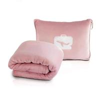 Travel Blanket and Pillow, Ultra Soft 2 in 1 Airplane Blanket with Compact Pillowcase, Luggage Strap, Lightweight Travel Essential, Ideal for Long Flights, Camping, Sunset (Light Pink)