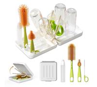 Travel Bottle Cleaner Kit with Bottle Drying Rack, Baby Bottle Brush Set for Baby Travel Essential, White