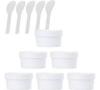 Travel Bottles for toiletries， 6 PC Empty 200ml Pink Facial Mask Wide Mouth Plastic Jars, 200g Leakproof Cosmetic Pot Container with Lids with 6 PC Spatula