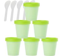 Travel Bottles for toiletries， 6 PC Empty 200ml Pink Facial Mask Wide Mouth Plastic Jars, 200g Leakproof Cosmetic Pot Container with Lids with 6 PC Spatula
