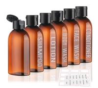 Travel Bottles for Toiletries 6 PCS 3.4oz/100ml Travel Size Containers Plastic Lotion Bottle TSA Approved Leak Proof Squeeze Bottles with Flip Cap for Toiletries, Shampoo & Lotion (Brown)