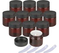 Travel Bottles for toiletries， Pack of 12, 100ml Empty Brown Plastic Cosmetic Jar Pots with Inner Liners and Black Lids Potty Make-up Container Set