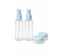 Travel Bottles Refillable Spray Bottles Set Leak Proof Mini Blue Caps Clear Plastic Spray Bottle Empty Container TSA Approved Toiletry Containers For Perfume Cosmetic Skincare Sanitizer Liquids (4pc)