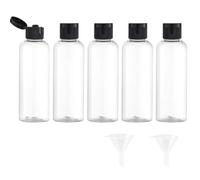 Travel Bottles Set, 100 ml, 5 Pieces with Flip Lid, Transparent, with Funnel, Cosmetic Container