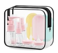 Travel Bottles Set for Toiletries, 14PCS Leakproof Travel Size Container, Refillable Liquid Empty Containers with Bag, Squeezable Makeup Pots with Label for Shampoo, Conditioner, Lotion, Toiletries