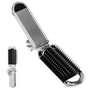 Travel Brush for Women - Foldable Compact, Mirrorr Included | Portable Hair Detangling Massage Tool for Curly, Fine, Thick Strands, Ideal for Gym, School, Outdoor Use, Purses, Suitcases, On-The-Go