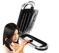 Travel Brush for Women - Foldable Compact, Mirrorr Included | Portable Hair Detangling Massage Tool for Curly, Fine, Thick Strands, Ideal for Gym, School, Outdoor Use, Purses, Suitcases, On-The-Go