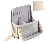 Travel Brush Kit - Waterproof Self-Testing Bag Multifunction Multiple Compartments Portable Cosmetics Cosmetic Women Teenagers Mirror, Cream Colored, see description, See description