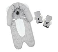Travel Bug Baby 2 Piece Head Support & Strap Covers Strollers and Bouncers for Car Seats, Koala- Grey/White