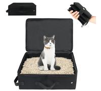 Travel Cat Box Portable with Lid - Foldable Cat Litter Tray for Kittens, Cars, Camping - Durable, Waterproof, Black