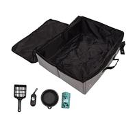 Travel Cat Litter Box, Portable Collapsible Litter Box with Zippered Lid, Leak Proof Litter Carrier for Camping Road Trips Hotels with Scoop Bowl and Poop Bags