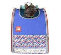 Travel Cat Roam with Me Cat Backpack Carrier, Airline Friendly Soft-Sided Pet Carrier Backpack with Breathable Mesh, Lightweight Travel Backpack for Cats Up to 15 lbs, Chevron Terracotta Sky