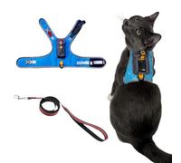 TRAVEL CAT The Pathfinder Cat Harness with GPS Tracker Pocket - Powered by Tractive Cat Harness Escape Proof - Walking Escape Proof Cat Harness for Small, Large, Kitten (Blue, Medium)